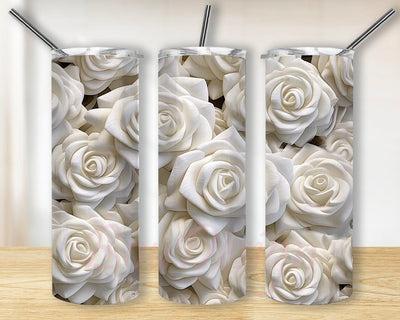 3D White Roses Pattern 20oz Skinny Tumbler Png, 3D White Boho Floral Tumbler Wrap, 3D White Png, 3D Roses Tumbler Wrap, 3D Tumbler Wrap, Floral Tumbler Png Sublimation BouDesign 