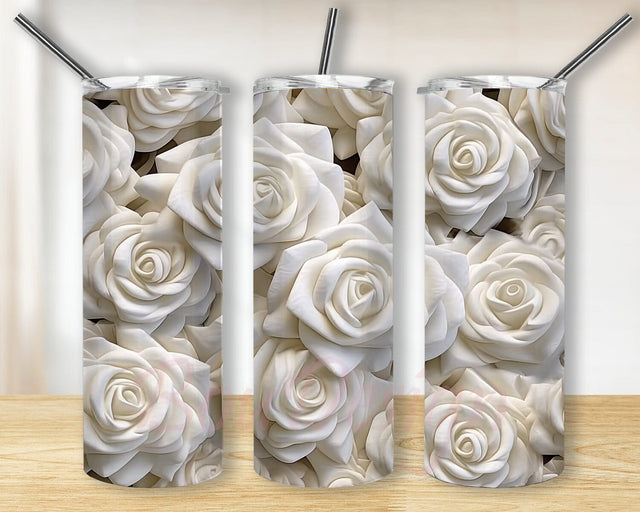 3D White Roses Pattern 20oz Skinny Tumbler Png, 3D White Boho Floral Tumbler Wrap, 3D White Png, 3D Roses Tumbler Wrap, 3D Tumbler Wrap, Floral Tumbler Png Sublimation BouDesign 