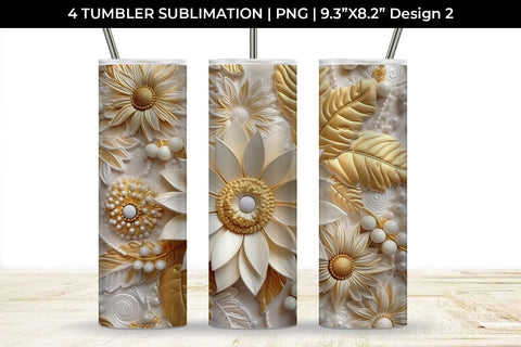 3D white Sunflowers Flowers Tumbler Wrap 20 oz Sublimation PNG Bundle Free For Commercial Use Sublimation Sintegra 