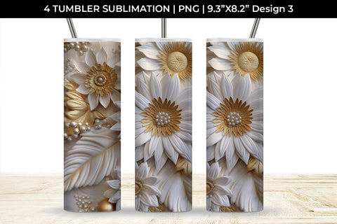 3D white Sunflowers Flowers Tumbler Wrap 20 oz Sublimation PNG Bundle Free For Commercial Use Sublimation Sintegra 