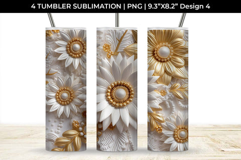 3D white Sunflowers Flowers Tumbler Wrap 20 oz Sublimation PNG Bundle Free For Commercial Use Sublimation Sintegra 