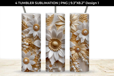 3D white Sunflowers Flowers Tumbler Wrap 20 oz Sublimation PNG Bundle Free For Commercial Use Sublimation Sintegra 
