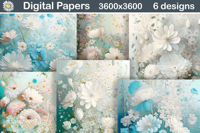 3D Wildflowers Flowers Background | 3D Flowers Digital Paper Digital Pattern WatercolorColorDream 