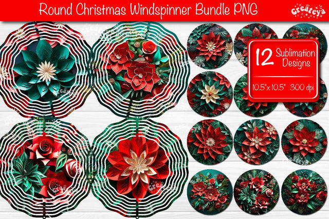 3D Wind Spinner sublimation Bundle Christmas Flower wind spinner Sublimation designs PNG Sublimation Createya Design 