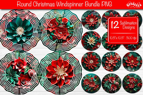 3D Wind Spinner sublimation Bundle Christmas Flower wind spinner Sublimation designs PNG Sublimation Createya Design 