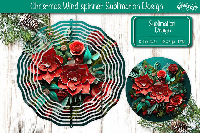 3D Wind Spinner sublimation Christmas Flower wind spinner Sublimation designs PNG Poinsetta Sublimation Createya Design 