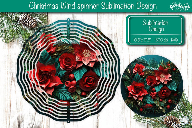 3D Wind Spinner sublimation Christmas Flower wind spinner Sublimation designs PNG Poinsetta Sublimation Createya Design 