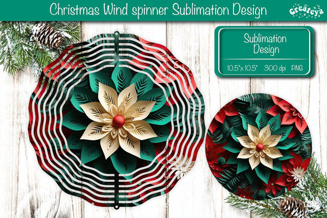 3D Wind Spinner sublimation Christmas Flower wind spinner Sublimation designs PNG Sublimation Createya Design 
