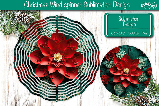 3D Wind Spinner sublimation Christmas Flower wind spinner Sublimation designs PNG Sublimation Createya Design 