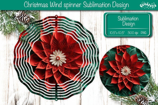 3D Wind Spinner sublimation Christmas Flower wind spinner Sublimation designs PNG Sublimation Createya Design 