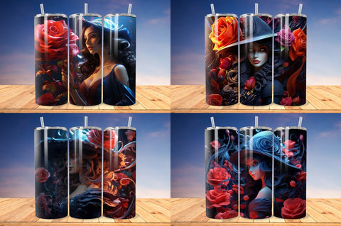 3D Witch and Rose Tumbler Wrap Bundle Sublimation Regulrcrative 