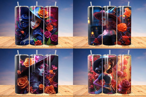3D Witch and Rose Tumbler Wrap Bundle Sublimation Regulrcrative 