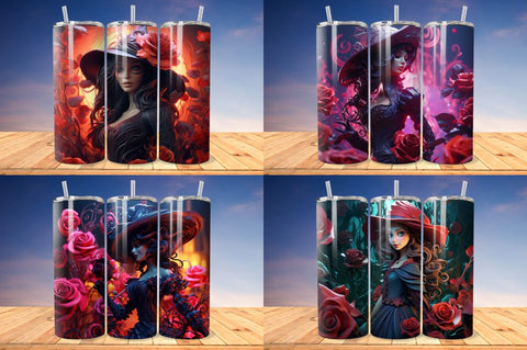 3D Witch and Rose Tumbler Wrap Bundle Sublimation Regulrcrative 