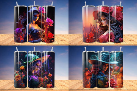 3D Witch and Rose Tumbler Wrap Bundle Sublimation Regulrcrative 