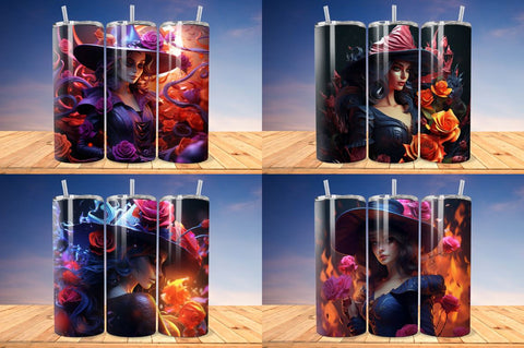 3D Witch and Rose Tumbler Wrap Bundle Sublimation Regulrcrative 