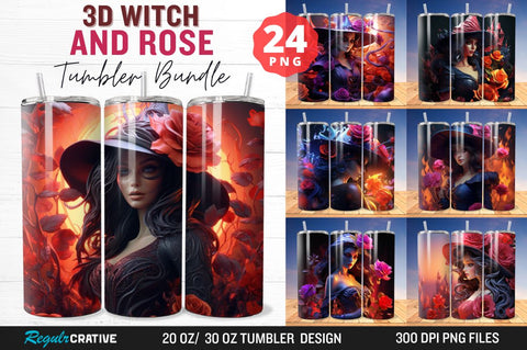 3D Witch and Rose Tumbler Wrap Bundle Sublimation Regulrcrative 