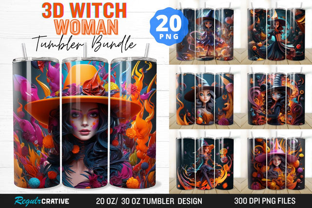3D Witch Woman Tumbler Bundle Sublimation Regulrcrative 