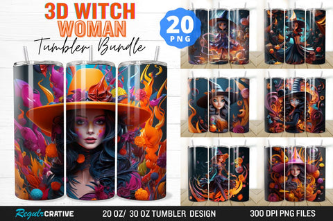 3D Witch Woman Tumbler Bundle Sublimation Regulrcrative 