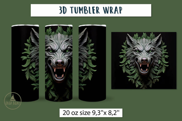 3d Wolf sublimation tumbler | Animal tumbler wrap Sublimation Olga Boat Design 