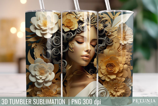 3D Woman Tumbler Wrap | 3D Tumbler Designs Sublimation Petunia Digital Design 