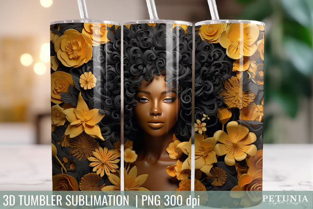 3D Woman Tumbler Wrap | 3D Tumbler Designs Sublimation Petunia Digital Design 