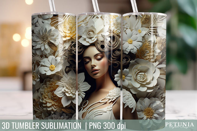 3D Woman Tumbler Wrap | 3D Tumbler Designs Sublimation Petunia Digital Design 