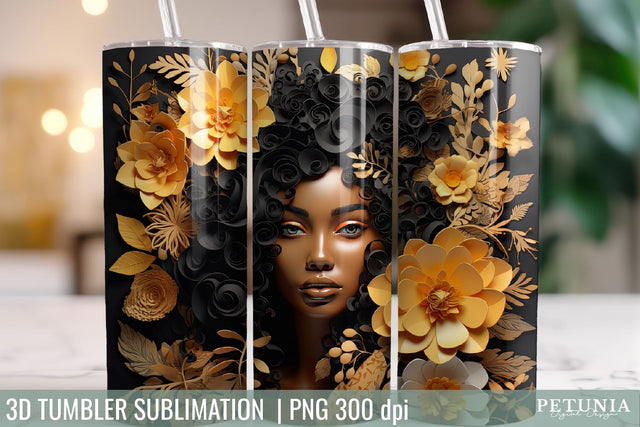 3D Woman Tumbler Wrap | 3D Tumbler Designs Sublimation Petunia Digital Design 