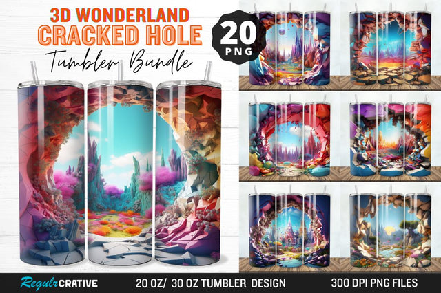 3D Wonderland Cracked Hole Tumbler Bundle Sublimation Regulrcrative 