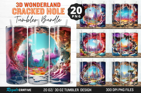 3D Wonderland Cracked Hole Tumbler Bundle Sublimation Regulrcrative 