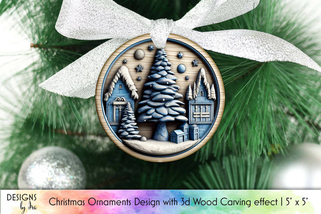 3D Wood Carving Effect Christmas Ornament PNG Sublimation Designs by Ira 