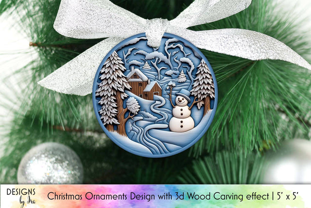 3D Wood Carving Effect Christmas Ornament Print Sublimation Designs by Ira 