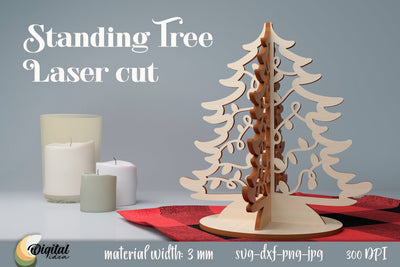 3D Wooden Decoration Laser Cut. Standing Tree Laser Cut SVG Evgenyia Guschina 