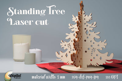 3D Wooden Decoration Laser Cut. Standing Tree Laser Cut SVG Evgenyia Guschina 
