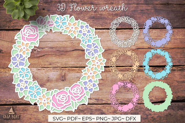 3d Wreath flowers | Floral door sign layered svg Sublimation Olga Boat Design 