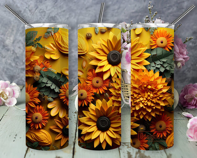 3D Yellow Sunflowers Background 20 oz Skinny Tumbler Sublimation Design, 3D Vibrant Sunflower Floral Tumbler Wrap, 3D Yellow Sunflowers Botanical Png, Instant Digital Download Png Sublimation DesignSVG 