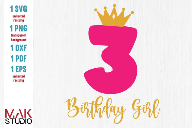 3rd birthday girl svg, 3rd birthday girl svg files, 3rd birthday girl cut file, Third birthday svg, Birthday princess svg SVG MAKStudion 