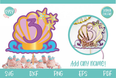 3rd Birthday Mermaid Cake Topper SVG | 3D Layered Topper SVG OyoyStudioDigitals 