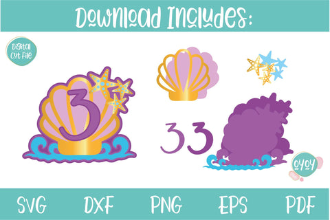 3rd Birthday Mermaid Cake Topper SVG | 3D Layered Topper SVG OyoyStudioDigitals 