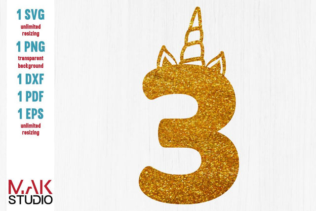 3rd birthday unicorn horn svg, 3rd birthday unicorn svg, 3rd birthday unicorn horn dxf, Unicorn birthday svg, Unicorn birthday cut file SVG MAKStudion 