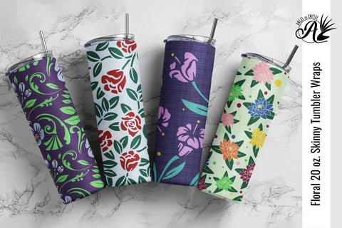 4 Classic Floral Print 20oz Skinny Tumblers sublimation wraps Sublimation Angel on Empire 
