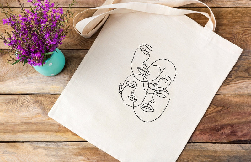 4 Face embroidery design ,one line embroidery design , 4 sizes. SVG ArtEMByNatalia 