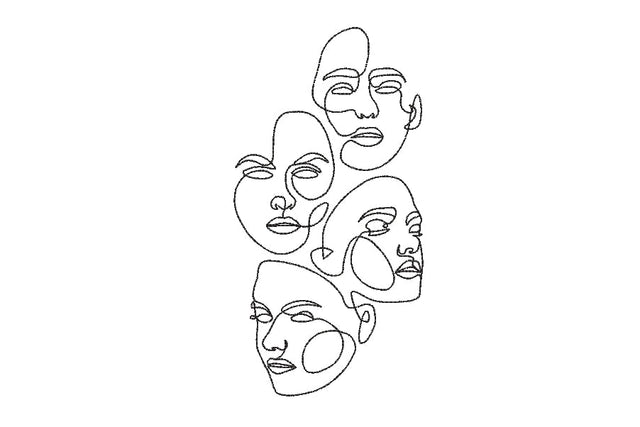 4 Face embroidery design ,one line embroidery design , 5 sizes. Embroidery/Applique DESIGNS ArtEMByNatalia 