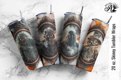 4 Halloween Monsters in the Mirror 20oz Skinny Tumblers sublimation wraps Sublimation Angel on Empire 