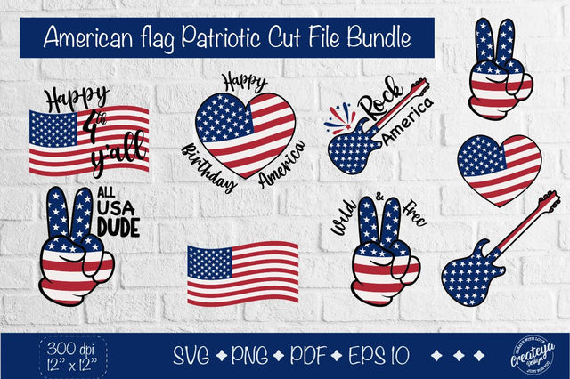 4 of July bundle svg, Patriotic svg, Heart flag, American flag svg SVG Createya Design 
