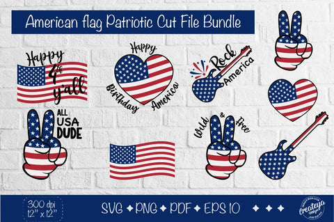 4 of July bundle svg, Patriotic svg, Heart flag, American flag svg SVG Createya Design 