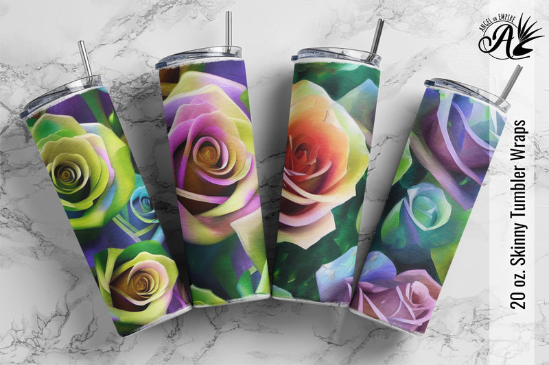 4 Painterly Roses 20oz Skinny Tumbler Wraps Sublimation Angel on Empire 
