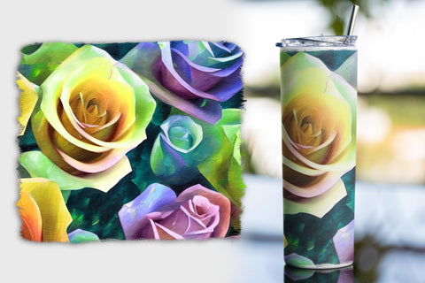4 Painterly Roses 20oz Skinny Tumbler Wraps Sublimation Angel on Empire 