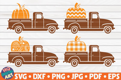 4 Patterned Pumpkin Trucks SVG Bundle | Grunge/Floral/Chevron/Plaid SVG HQDigitalArt 
