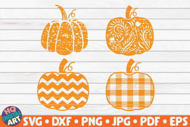 4 Patterned Pumpkins SVG Bundle | Grunge/Floral/Chevron/Plaid SVG HQDigitalArt 