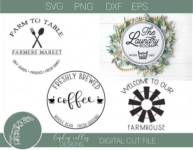 4 pc Farmhouse Wood Round Mini Bundle SVG Linden Valley Designs 